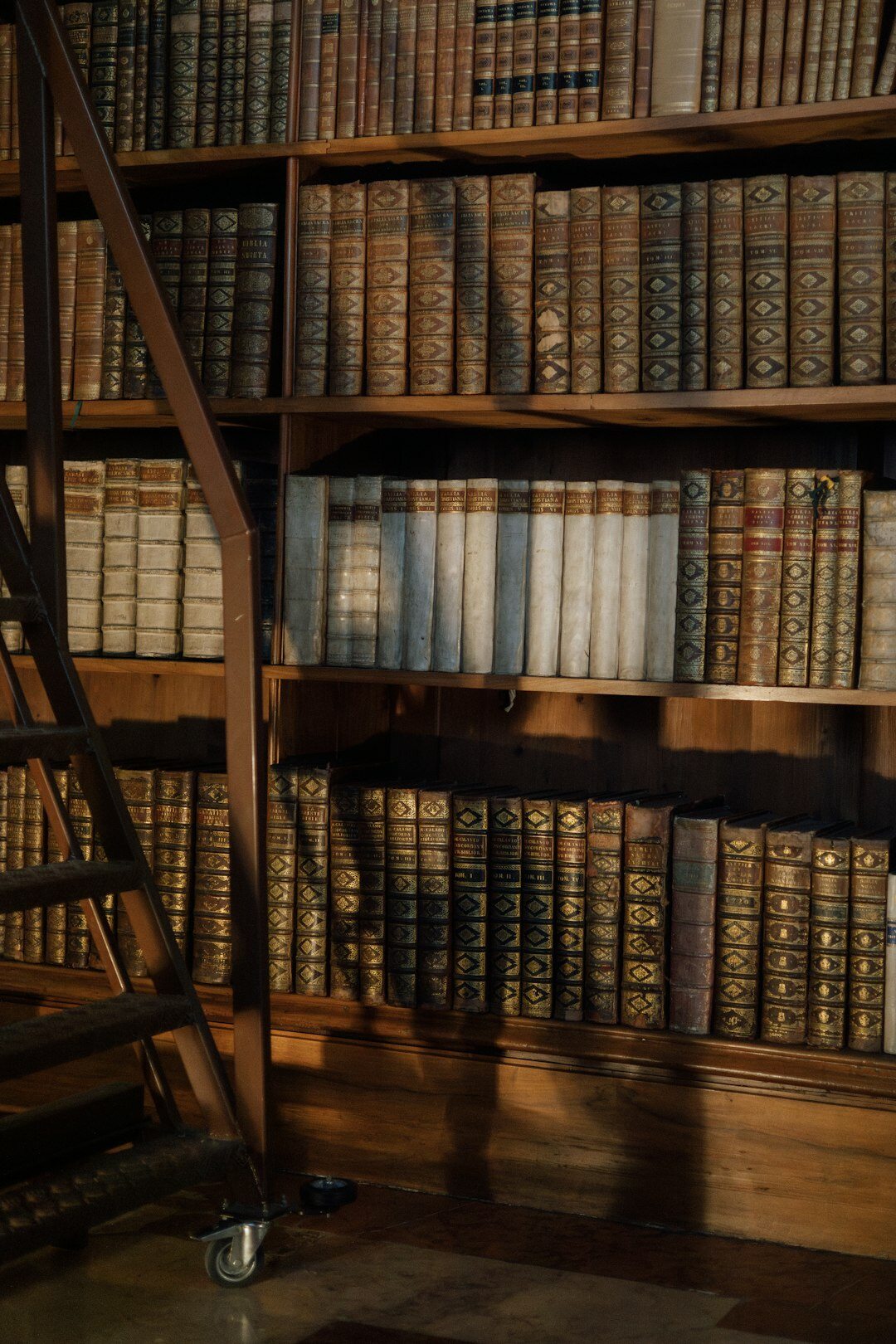 old library bookshelves with sunlight