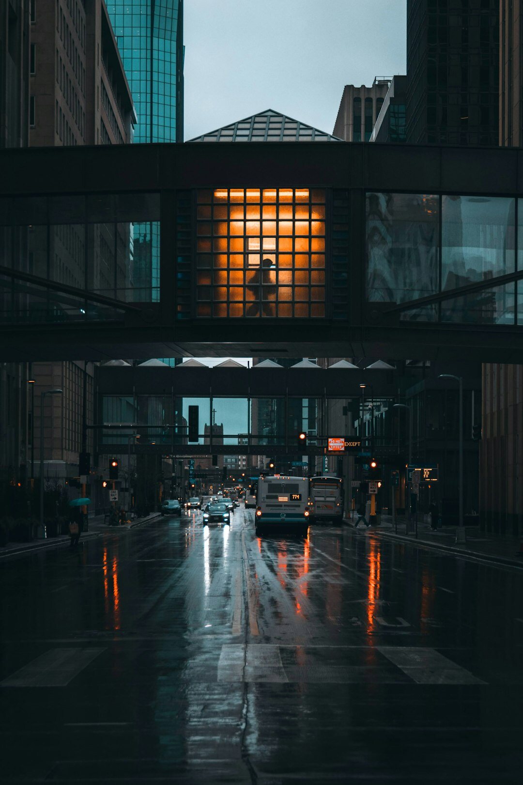 stormy night city street